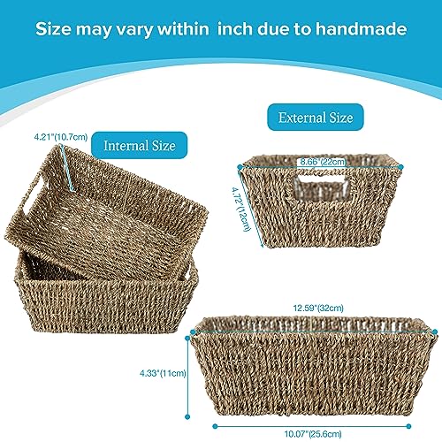 JS HOME Wicker Storage Baskets with Liners, Seagrass Storage Baskets with Built-in Handles Handwoven Shelf Baskets Storage Boxes Organizers for Clothes/Dresser/Bathroom/Shelves/Towels, 2 Pack - Thumbnail 4
