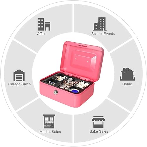 Vista 98 de Jssmst - Caja de dinero pequeña con bandeja, caja con bloqueo, Negro L