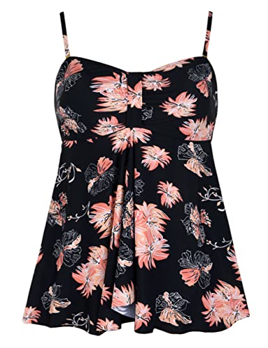 Image of Hilor Women's Flyaway Tankini Top Bandeau Swimsuit Flowy Bathing Suit Tummy Control Swimwear