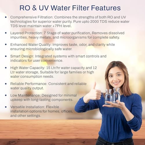 Image of Aqua RO Water Purifier RO+UV+TDS Advance Technology Electric Water Purifier With Metallic Sheet for Home-(RO+UV+UF+TDS Adjuster) for Home and Office, 12 Litre Storage, 2200 TDS(Made in India)
