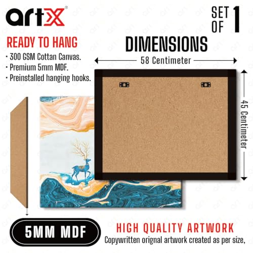 Image of ArtX Canvas Deer Painting, Big Size Scenery, Abstract Painting, Painting for Living Room Bedroom, Multicolor, Nature, 58.0 X 45.0 cm, Set of 1