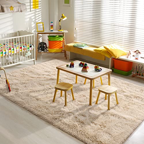 Benron Plush Beige Fluffy Rug Ultra Soft Furry Bedroom Rugs Kids Room Carpets Non-Slipping Living Room Rug 4 X 6 Feet, Cozy Bedside Runner Rugs #TOP4