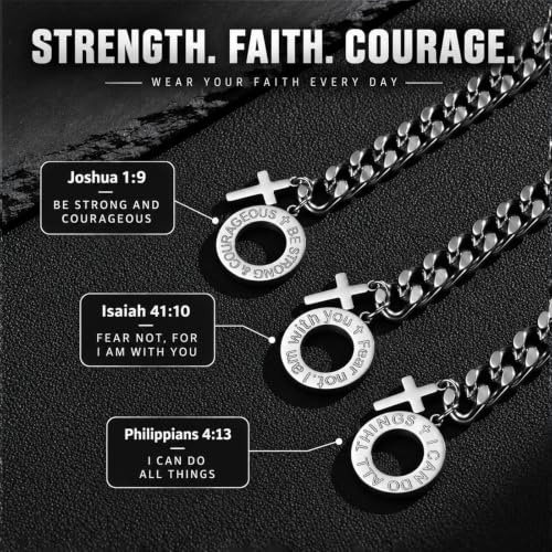 TempBeau Cross Bracelet for Men, Stainless Steel Cuban Link, Joshua 1:9 - image 6