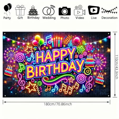 Image of HOMETITUTE Neon Birthday Party Banner 71x43 Inch