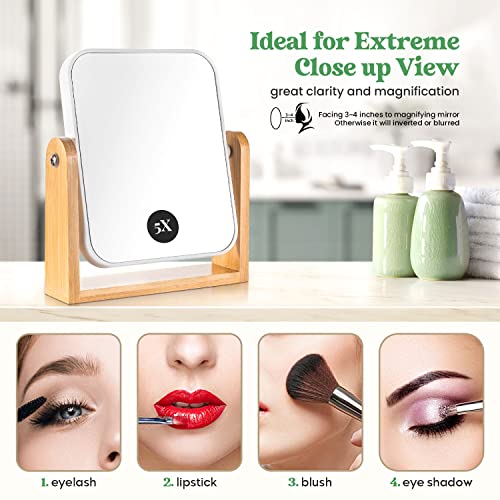Magnifying Makeup Mirror Bamboo, 1X 5X Double Sided Mirror With Magnification, 360 Degree Rotation Table Mirror #TOP2