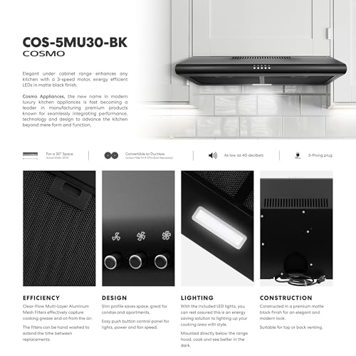 image for COSMO COS-5MU30-BK 30 in. Delta Collection Ducted Under Cabinet Range 