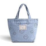 Corduroy Smiley Lunch Bag for Girls Lunch Box Insulated Cute Lunch Bags for Women Insulated Lunch Bo