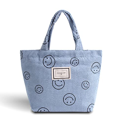 Corduroy Smiley Lunch Bag For Girls Lunch Box Insulated Cute Lunch Bags For Women Insulated Lunch Box (Blue) #TOP6