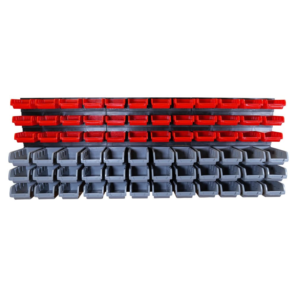 Etagère murale rangement outils - 72 bacs de rangement empilables - 6 panneaux 47,5 X 27,2 X 1,5cm - Rangement Atelier Garage
