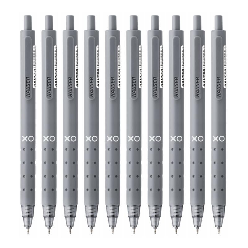 Hauser XO Click Retractable Gel Pen | Needle Spring Tip for Super Soft & Smooth Writing Experience | Grooved Grip for Comfortable Writing | Black Ink, Pack Of 10