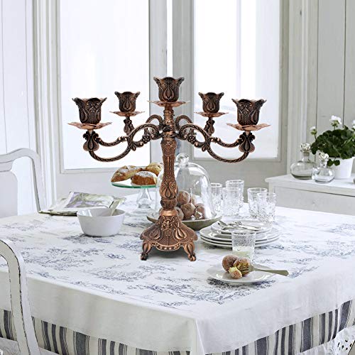 Dorlotou Metal Candelabra 5-Candle 10.1 Inch Tall Candle Holder Stick For Home Wedding Event And Party Festival,Red Bronze thumb #1