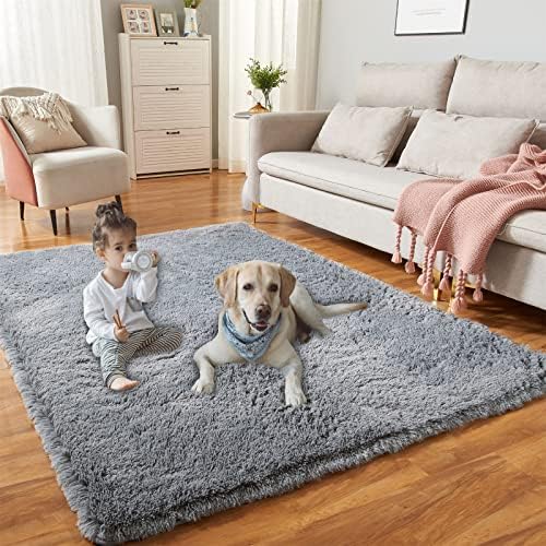 YQQRIGRO 8x10 Feet Rugs for Bedroom, Dark Grey Super Soft Shaggy Rugs Fluffy Carpets, Indoor Modern Plush Area Rugs for Living Room Dorm Kids Room, Fuzzy Non-Slip Rugs for Kids Boys Girls