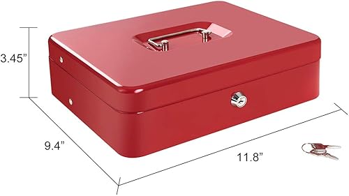 Miniatura 5 de Geohiaul - Caja de efectivo con bandeja de dinero y caja de dinero con cerradura para efectivo, grande, negro + rojo