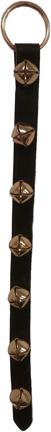 Belsnickel 28 Inch Black Leather Strap Brass Sleigh Bell Door Hanger Made in USA