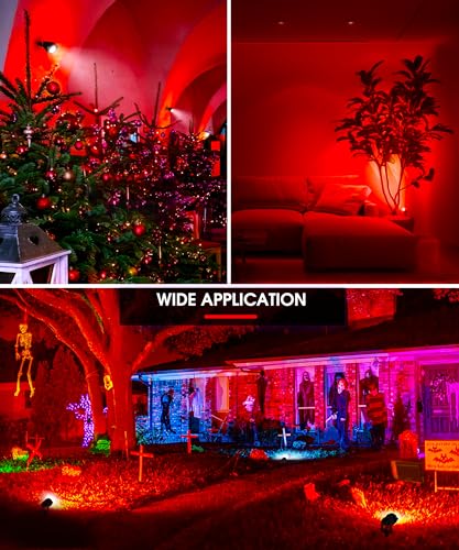 Image of L LOHAS LED Red Outdoor Spotlight 5W Christmas Tree Light 2 Pack | Auto On /Off Red Holiday Lighting, Outdoor Tree Spot Lights for Yard, House, Christmas Decoration
