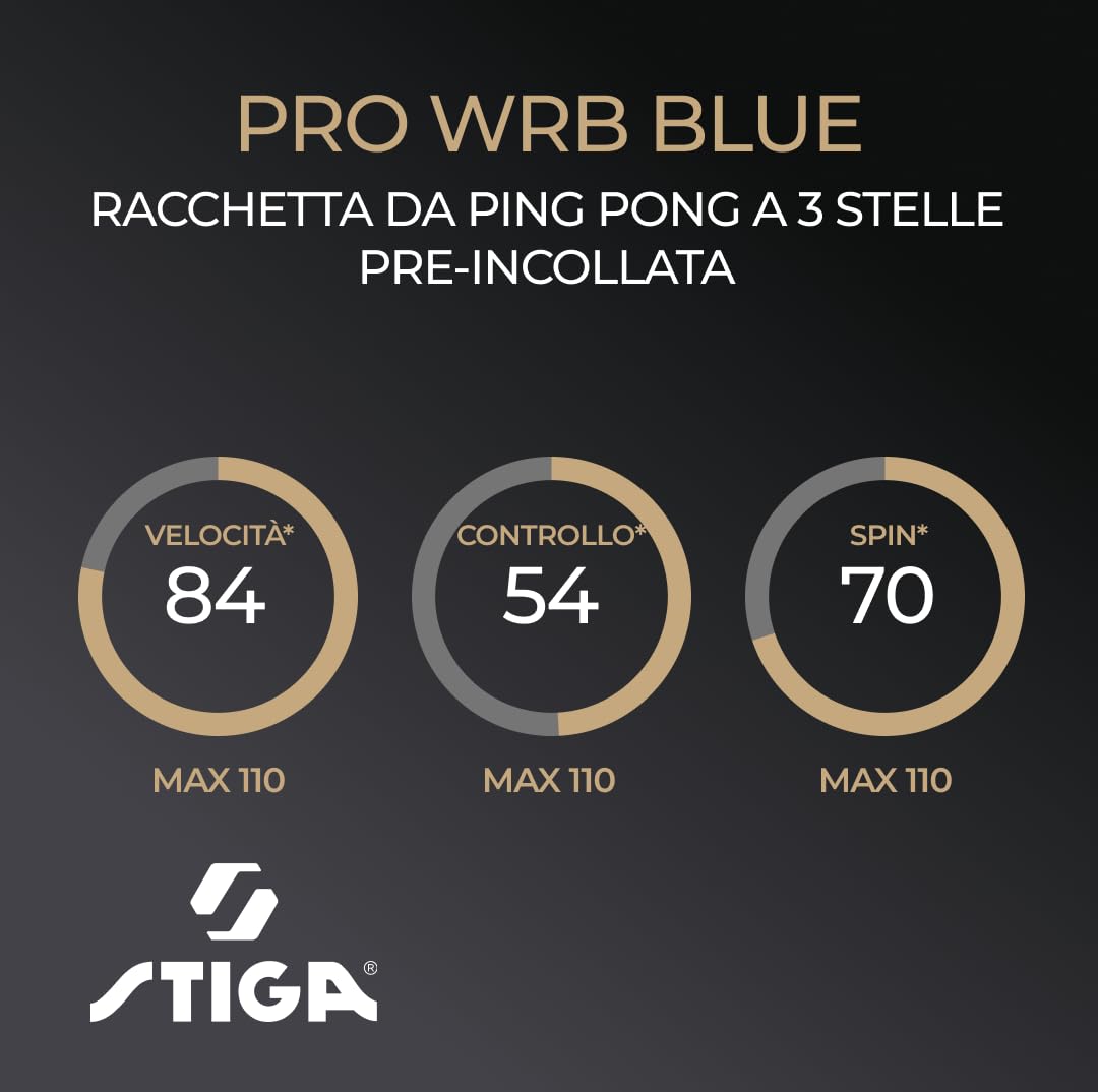STIGA Racchetta da Ping Pong Pro WRB Blue Edition - Racchetta da Tennis Tavolo a 3 Stelle con Rivestimento in Gomma Blu