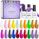 LOYFUN 23 PCS Gel Nail Polish Kit with Base and Top Coat, 20PCS Bright Color 7.3ML Pastel Colors Nail Polish Kit with 3PCS Base and Glossy Matte Top Coat Gel Nail Polish, Glitter Gel Polish Nail Art Kit, Home Neon Soak Off Gel Manicure Nail Art Salon