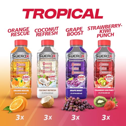 Image of SueroX Sugar Free Electrolyte Drink, Tropical Pack, 21.3 Fl Oz, 12 Count