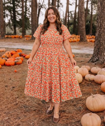 Image of TIYOMI Women Plus Size Dress Boho V Neck Short Sleeve Beach Maxi Dresses Floral /Stripe /Leaves /Lemon XL-5XL