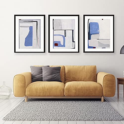 Affiche abstraite bleue et grise en toile Set de 3 tableaux nordiques grand format 70x100 cm