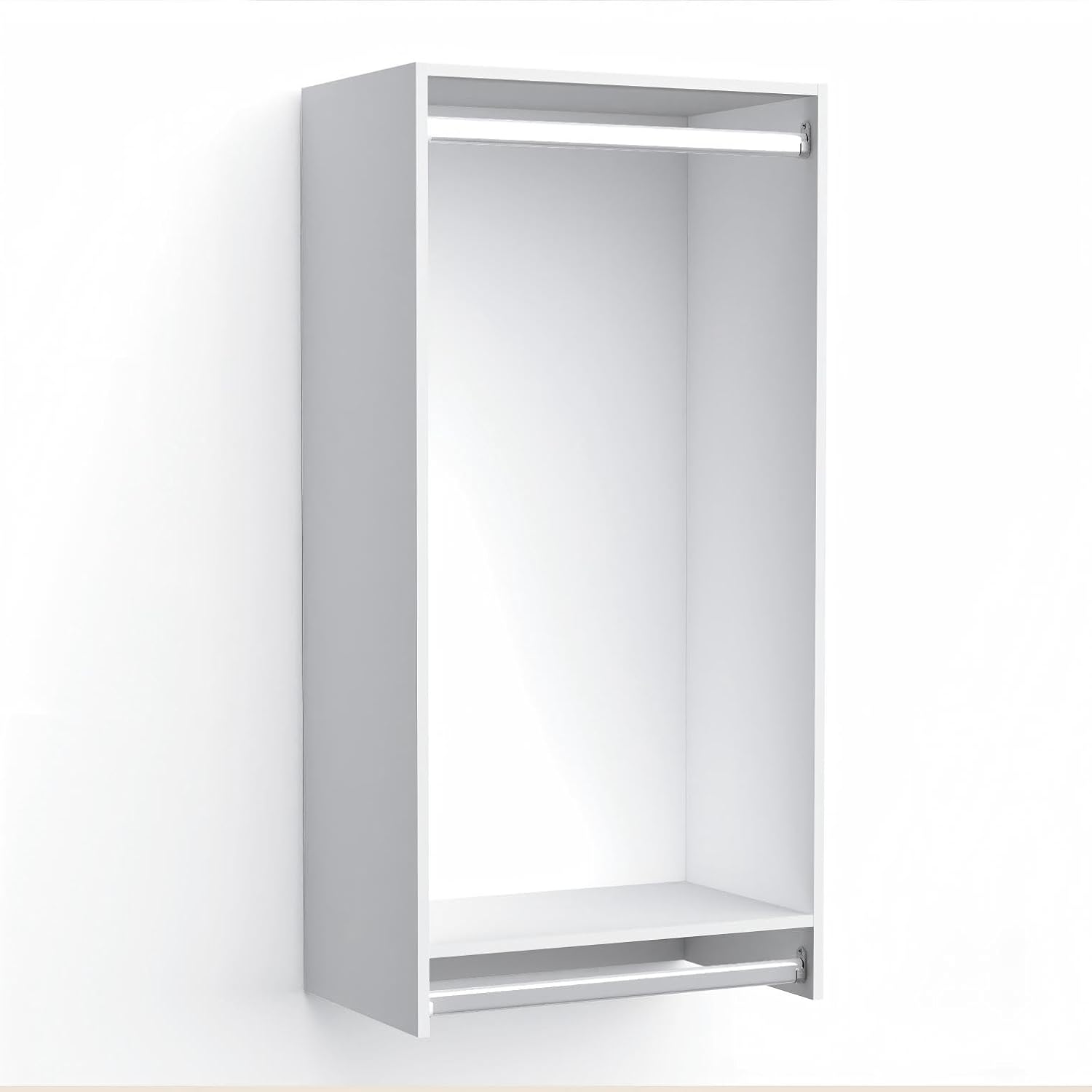 19.5" Double Hanging Closet Module, White MDF Closet Organizer System with 2 Aluminum Hanging Rods, Wall-Mounted Wardrobe Storage for Shirts, Pants, Coats, Bedroom, Walk-In Closet Unit