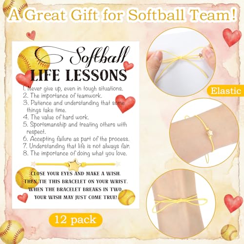 Kenning 12 Sets Softball Gift Bulk Softball Wish Bracelet Life Lesson Card for End of Season Team Gift 2026 Senior Night Party Favor for Player and Teams(Star) by Kenning - Used condition - Image 2