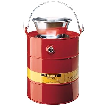 Justrite 10905 Steel Drain Can with Plated Steel Funnel, 19L Capacity