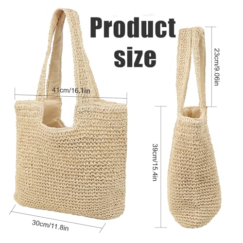 Image of ZWIN Straw Beach Tote Bag for Women,Summer Beach Bag Rattan Handbag,Large Woven Tote for Holiday,Daily Use.Handmade Weaving Handbag.