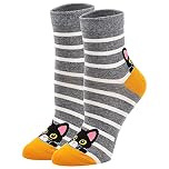PUTUO Womens Funny Animal Socks: Ladies Cotton Socks Funky Cartoon Cute Novelty Crew Socks Cat - 1 pairs Size 4-9