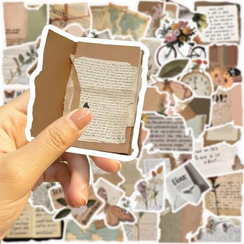 Image of Vintage Stickers for Journaling Water Bottles Luggage Phone, 50PCS Retro Boho Aesthetic Sticker for Teens Adults Vinyl Waterproof (Fragment Sticker)