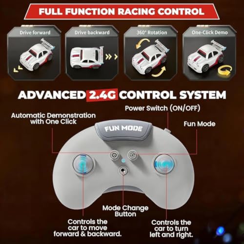 Image of 2.4GHz RC Drift Car with LED Lights & Auto Demo - Rechargeable Remote Control Racing Toy | Follow Me Escape Mode High-Speed Stunt Sports Car for Kids 6+ Years (White)