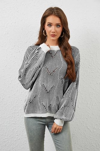 Women's Sweaters Fall 2025 Casual Long Sleeve Crewneck Cute Striped Pattern Knit Pullover Tops S-XL2