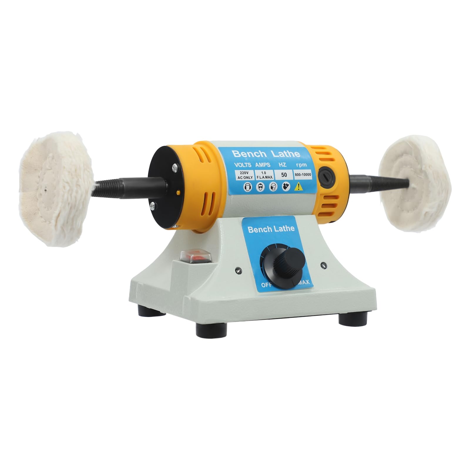 Lucidatrice da 320 W, 800-10000 giri/min, lucidatrice con 2 ruote in tessuto e mandrini a cono, piccola per gioielli, pietra, metallo e legno, con spina europea