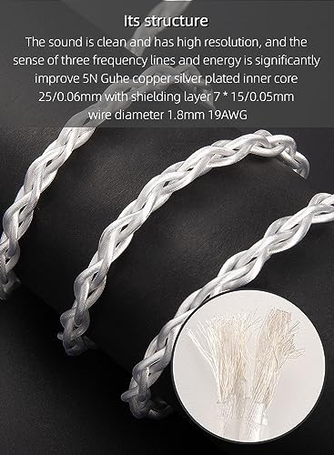 Image of IEM Braid High Silver Earphone Cable with 2PIN-0.78mm 4.4mm Balanced Replacement Cord for Oriolus, Audeze iSINE20, LCDi3, 64audio A12t, TIA RE2000, Legend X, Billie Vision, VE6, DUNU SA6 IEMs