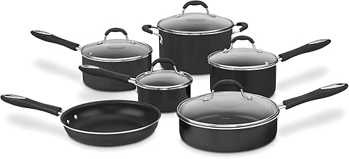 Miniatura 2 de Cuisinart 11-Piece Nonstick Cookware Set, Black, 55-11BK & 12-Inch Deep Fry Pan w/Cover, Chef's Classic Nonstick Hard Anodized Collection,