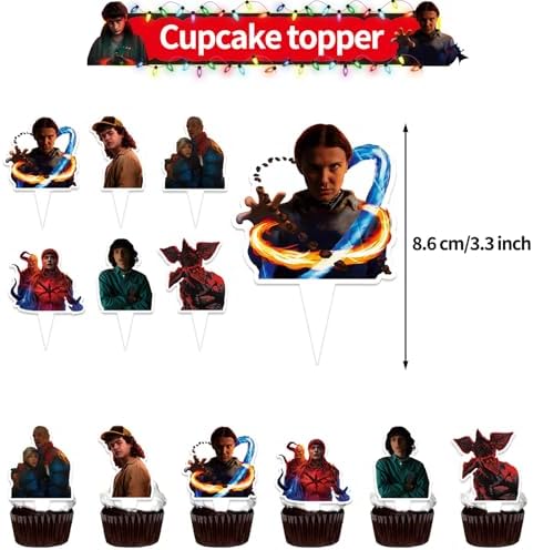 44Pcs Stranger Season 5 Things Birthday Party Decorations Set - Movie Theme Anime Theme Supplies Include Balloons, Banner, Cake Topper & Cupcake Toppers for Fans Lover Girls Boy - 4