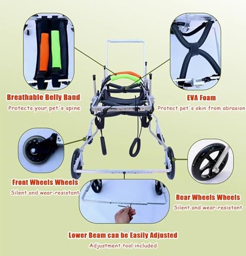 Silla de ruedas ajustable de aluminio para perros grandes con displasia de cadera, ayuda a la movilidad de mascotas soporta 15-60 kg, ideal para perros discapacitados, mejora la movilidad y la