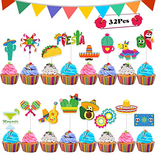 Howaf HW04485NY-US 32 Pieces Fiesta Cupcake Toppers Set thumb #1