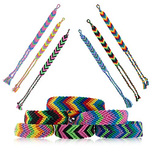 Friendship Bracelets for Kids, Teens, Girls, Boys | 6 pcs Handmade Woven Friendship Bracelet Bulk Set | Cool & Cute Stackable True V-Design Bracelets - Great Party Favors (Multiple Colors) (6 pcs)