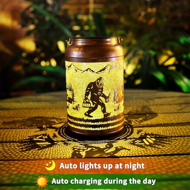 Bigfoot Solar Lanterns Outdoor Waterproof Hanging Solar Lights Big Foot Sasquatch Gifts for Women Men Metal Lantern Decorative LED Light for Yard, Patio, Lawn, Tabletop, Garden Decor
