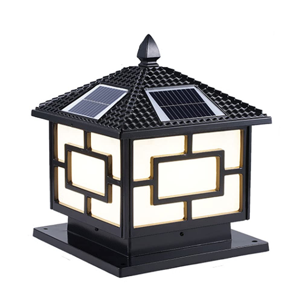 SHUANGZ Chinese Style Solar Column Head Lamp LED Waterproof Lighting Fixtures Vintage Outdoor Pillar Light Pier Mount Vintage Post Lamp for Fence Patio Path Yard Walkway Lawn Garden Decoration