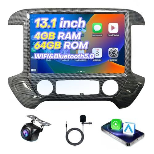 Stereo for Chevy Silverado & GMC Sierra 1500 2014 2015 2016 2017 2018 13 inch Tesla-Style Screen Car Radio 4+64 Wireless Android Auto&CarPlay GPS,WiFi,SWC,FM,Plug & Play Head Unit (Carbon Fibre)