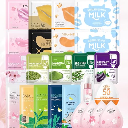 24PCS Face Mask Skincare Set, Pamper Gifts for Women, Self Care Kit with Face Masks, Lip Mask, Eye Mask, Serum, Hydrating Skincare Set for Relaxing Spa Nights