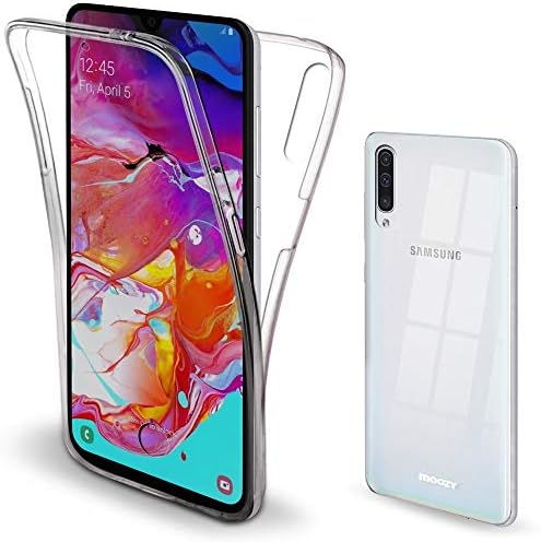 Moozy 360 Degree Case for Samsung A70 - Full Body Front and Back Slim Clear Transparent TPU Silicone Gel Cover