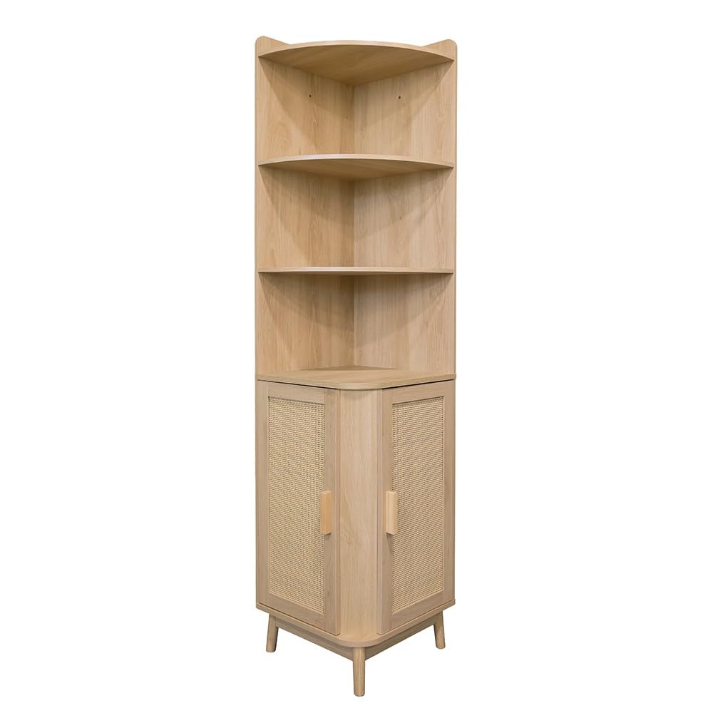 Box and beyond – Mueble esquinero – 40 x 40 x 172 cm – Madera, cannage – Almacenamiento – Salón, dormitorio, oficina, estilo bohemio y vintage