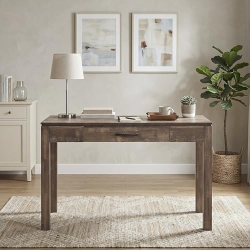 Lexicon 48 Inch Writing Desk with 1 Drawer, Faux Wood Veneer Laminated Computer Desk with Built in Power Outlets, USB Ports, Compact Study Table for Home Office, Small Spaces, Bedroom, Rustic Brown by Lexicon - Used condition - Image 5