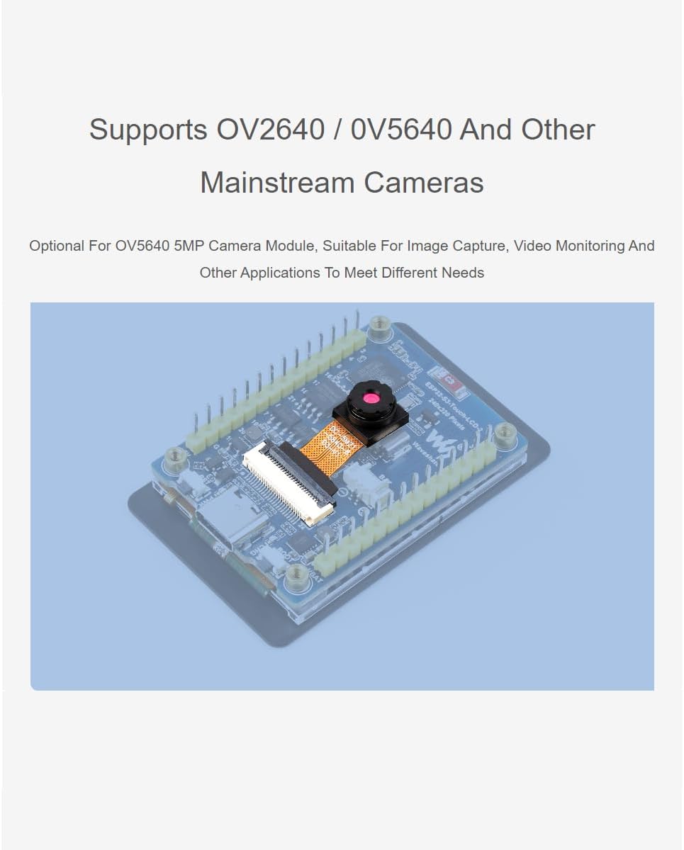 waveshare ESP32-S3 2inch Capacitive Touch Display Development Board 240×320 Pixels IPS Screen Embedded with ST7789T3 Driver and CST816D Chip,Come with OV5640 Camera,Supports WiFi & Bluetooth