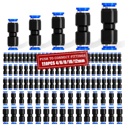 Image of mxuteuk 110PCS Quick Connect Air Hose Fittings,4 /6 /8 /10 /12mm Straight Push to Connect Fittings,Air Line Fittings Push to Connect Fitting for Tube