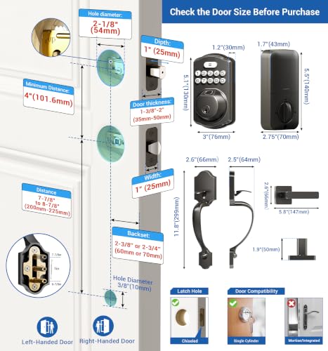 Image of Veise KS02D Fingerprint Deadbolt Lock with Handle Set, Matte Black