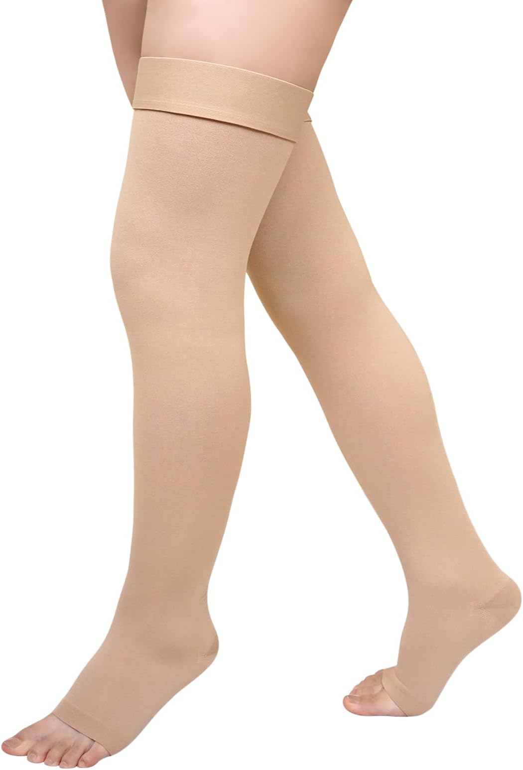 PUTUO Thigh High Compression Stockings: Plus Size Open Toe Graduated Compression Socks for Women Men for Varicose Veins Edema 20-30 mmhg 1 Pair